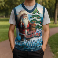 Personalized Native American Santa Claus Christmas Knitted V-Neck Vest Merry Christmas 2025 - Polynesian Pride