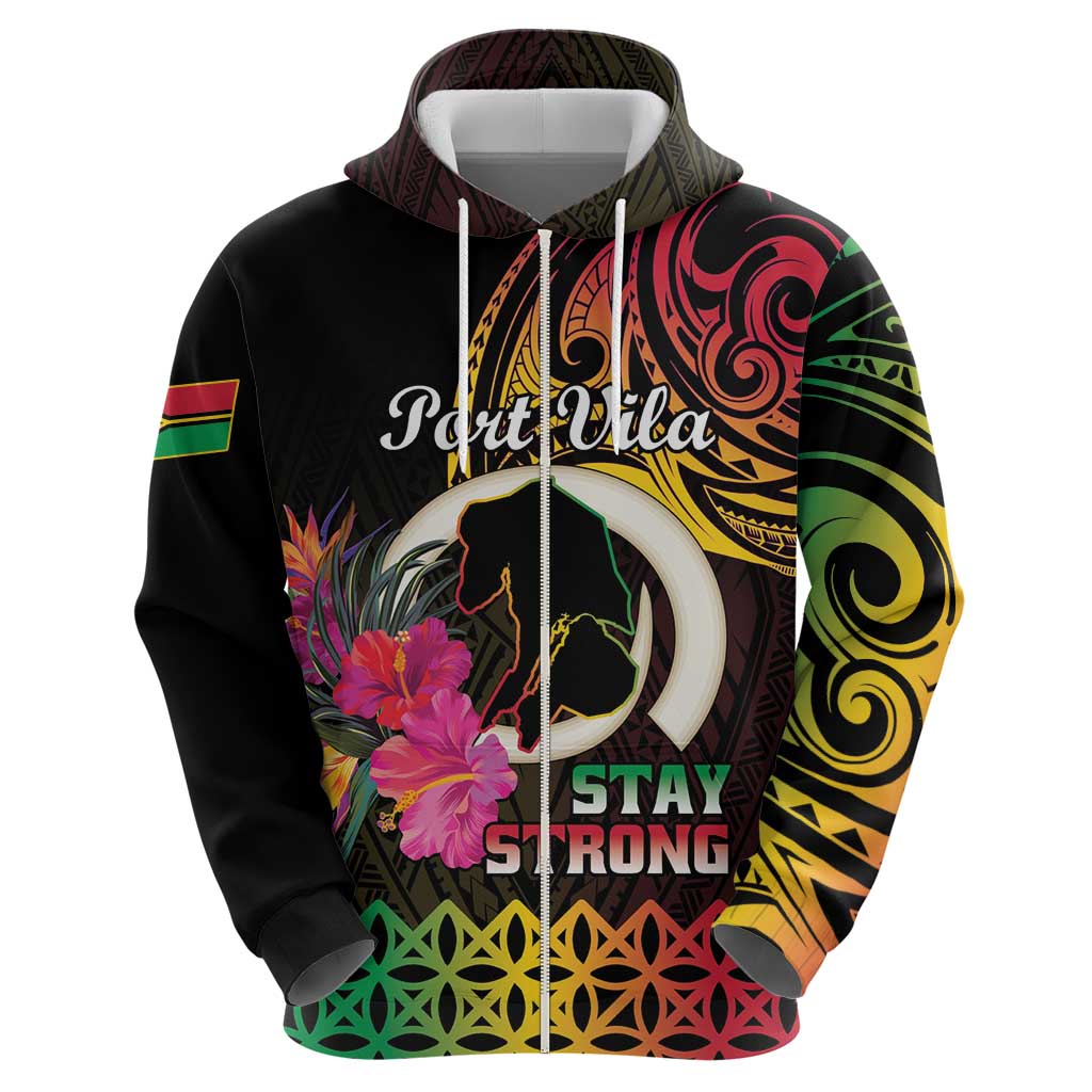 Personalised Vanuatu Port Vila Stay Strong Zip Hoodie Long God Yumi Stanap