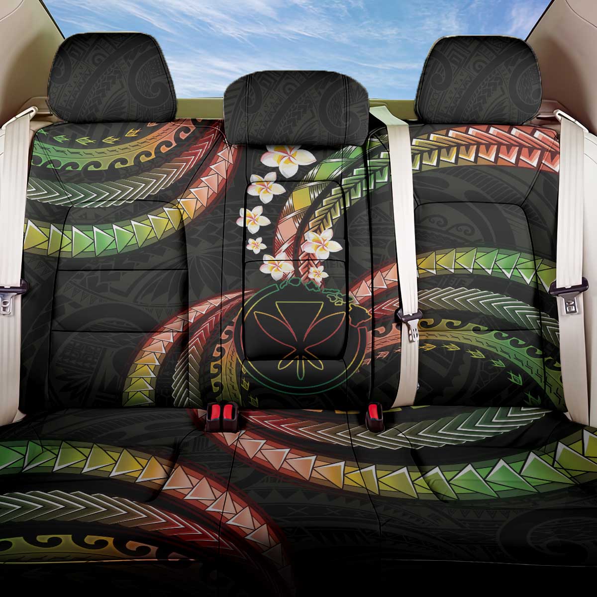 Hawaii Map Kanaka Maoli Back Car Seat Cover Fantastic Frangipani Reggae