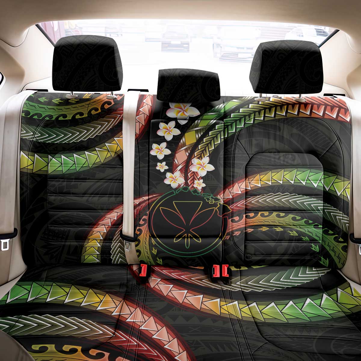 Hawaii Map Kanaka Maoli Back Car Seat Cover Fantastic Frangipani Reggae