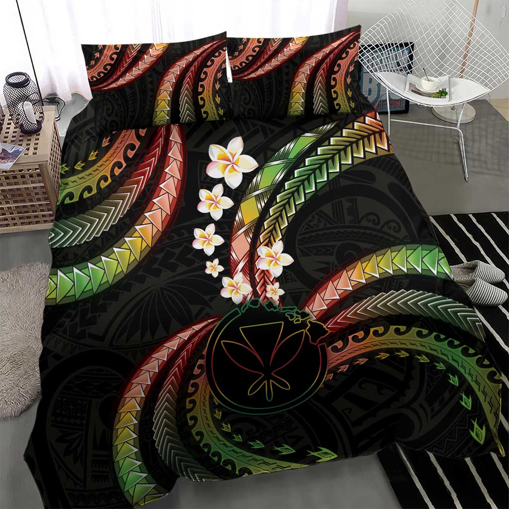 Hawaii Map Kanaka Maoli Bedding Set Fantastic Frangipani Reggae