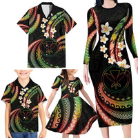 Hawaii Map Kanaka Maoli Family Matching Long Sleeve Bodycon Dress and Hawaiian Shirt Fantastic Frangipani Reggae