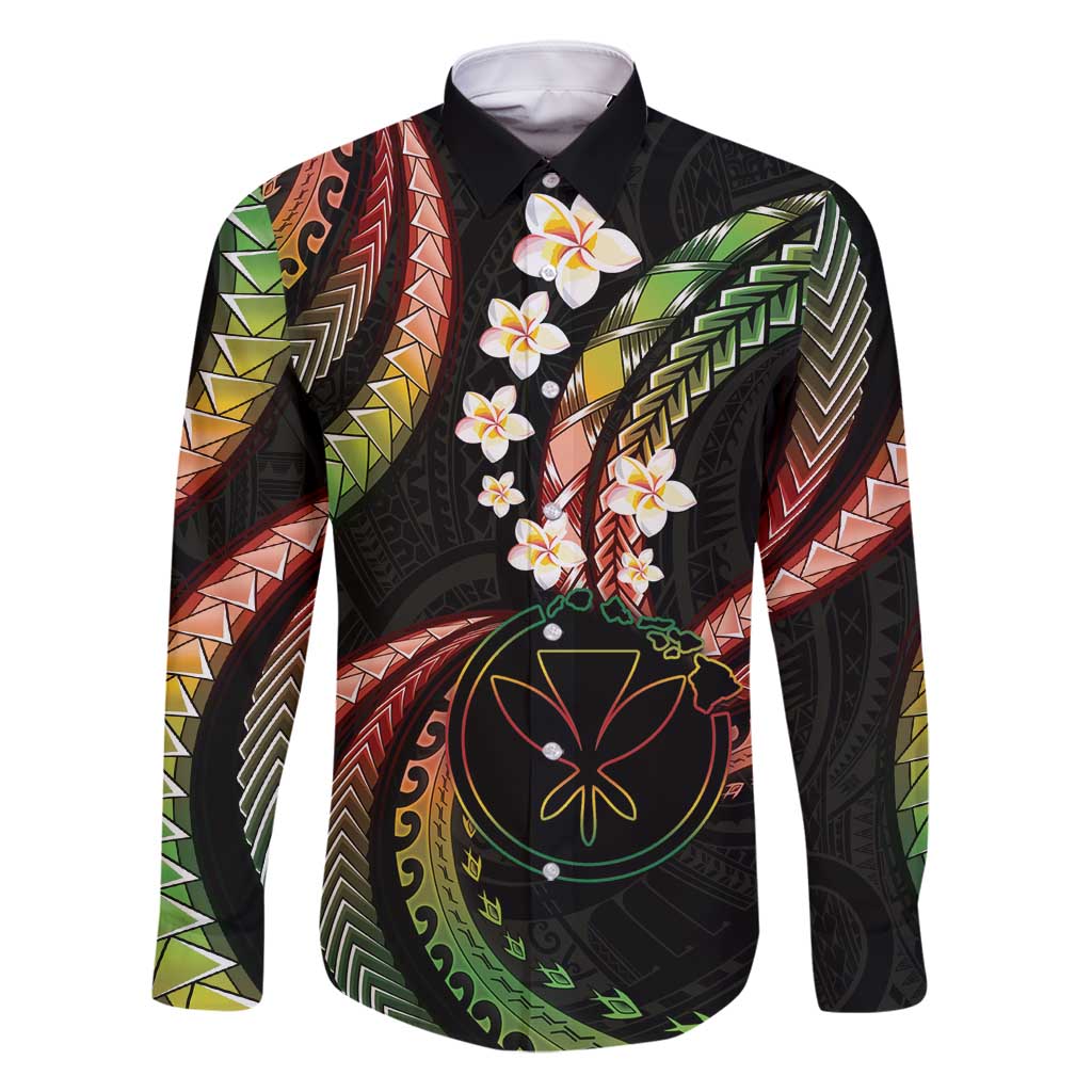 Hawaii Map Kanaka Maoli Family Matching Long Sleeve Bodycon Dress and Hawaiian Shirt Fantastic Frangipani Reggae