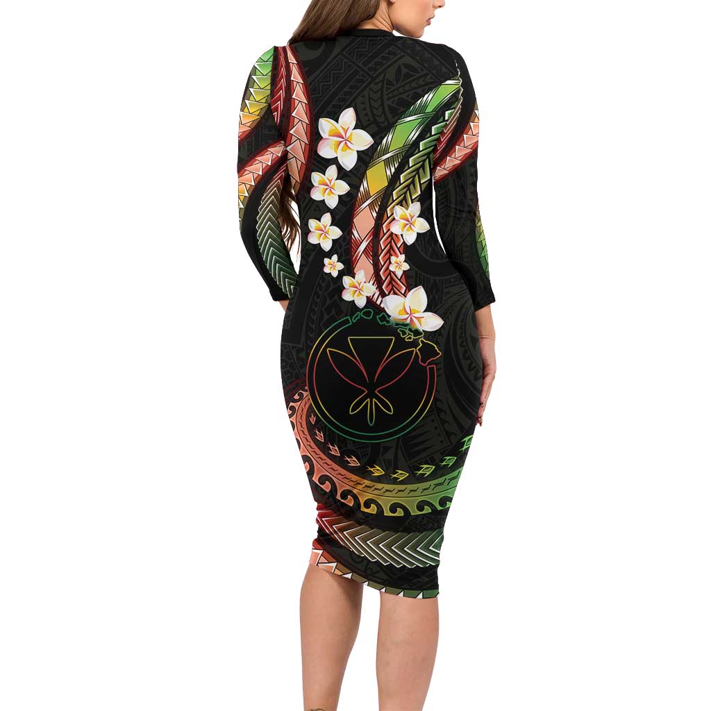 Hawaii Map Kanaka Maoli Family Matching Long Sleeve Bodycon Dress and Hawaiian Shirt Fantastic Frangipani Reggae