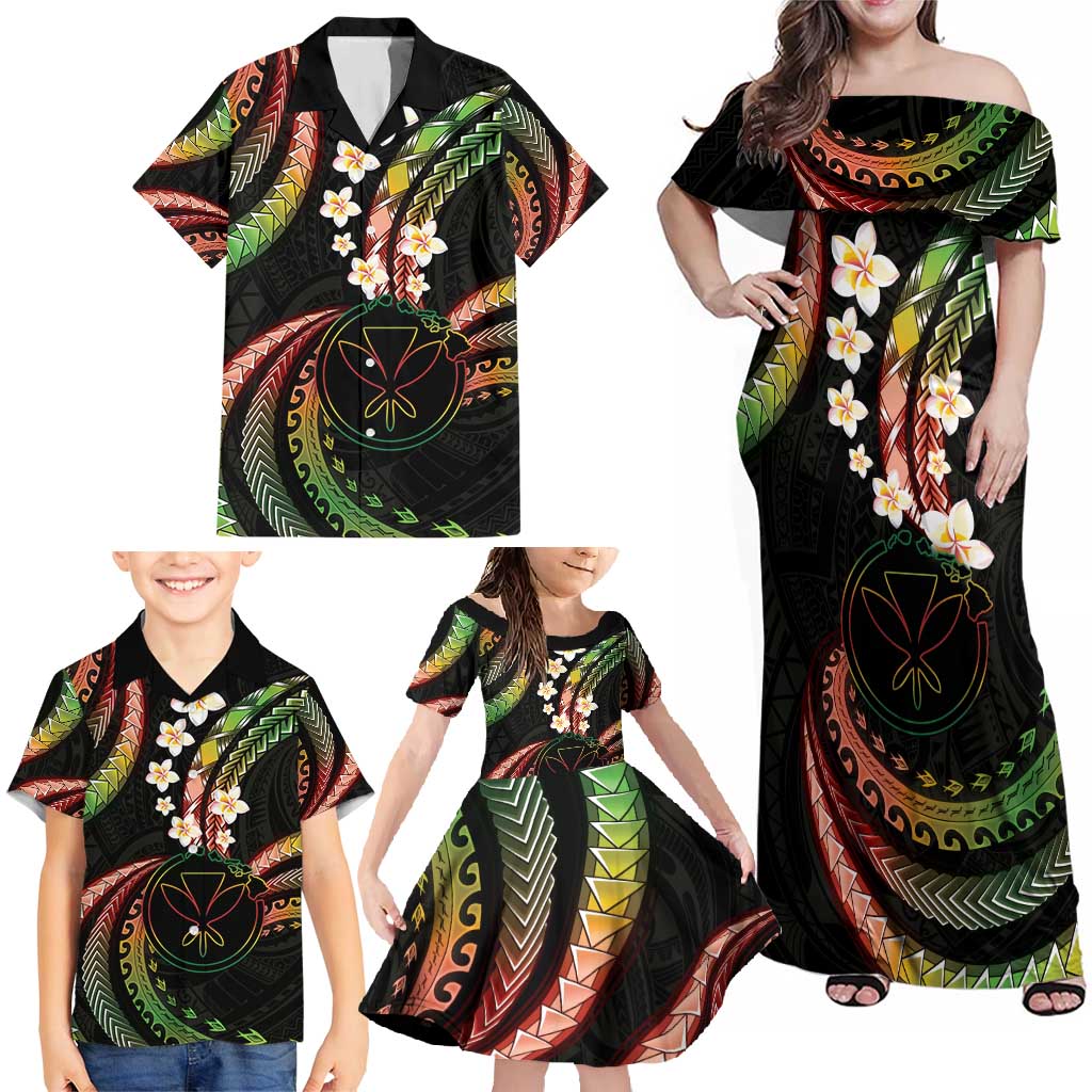 Hawaii Map Kanaka Maoli Family Matching Off Shoulder Maxi Dress and Hawaiian Shirt Fantastic Frangipani Reggae