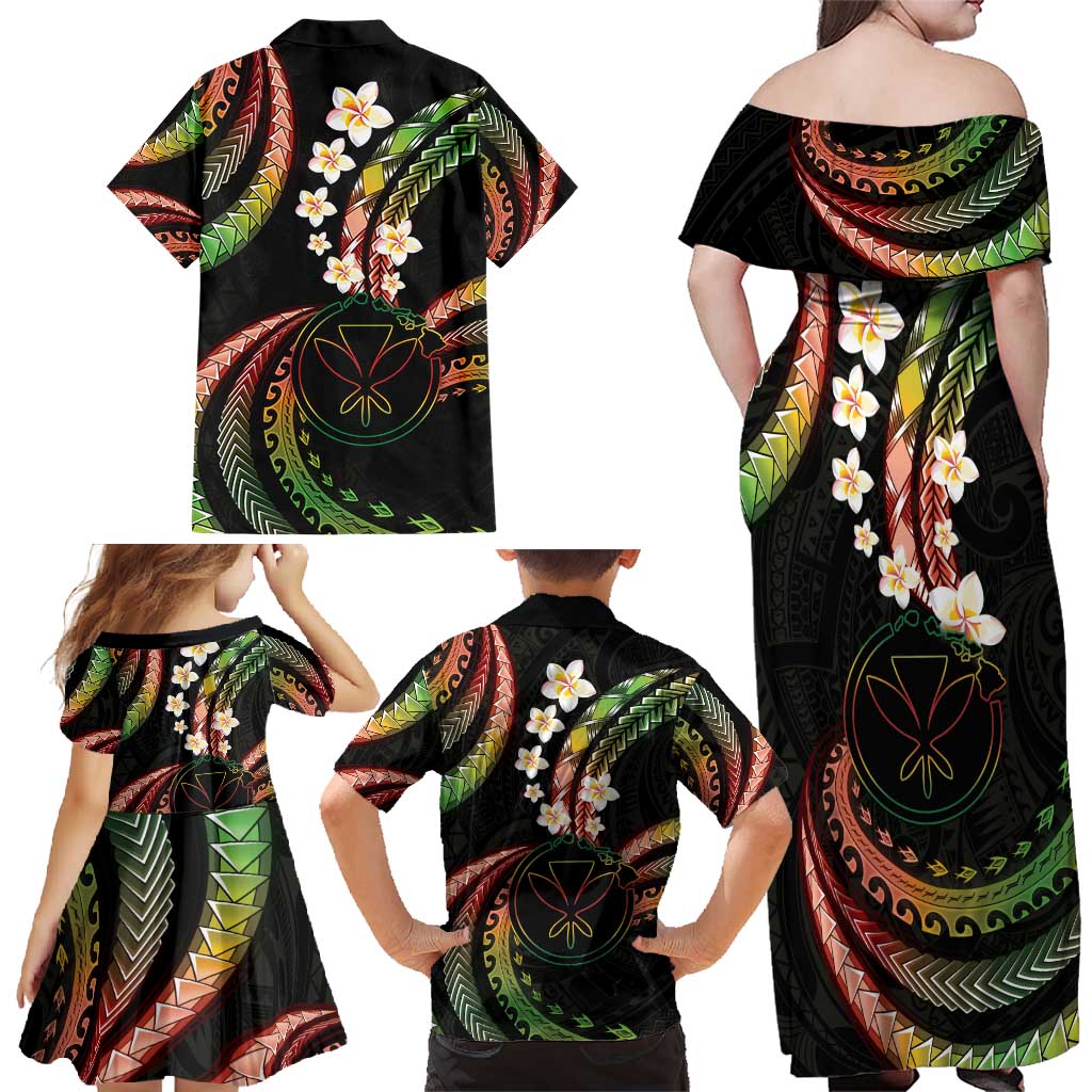 Hawaii Map Kanaka Maoli Family Matching Off Shoulder Maxi Dress and Hawaiian Shirt Fantastic Frangipani Reggae