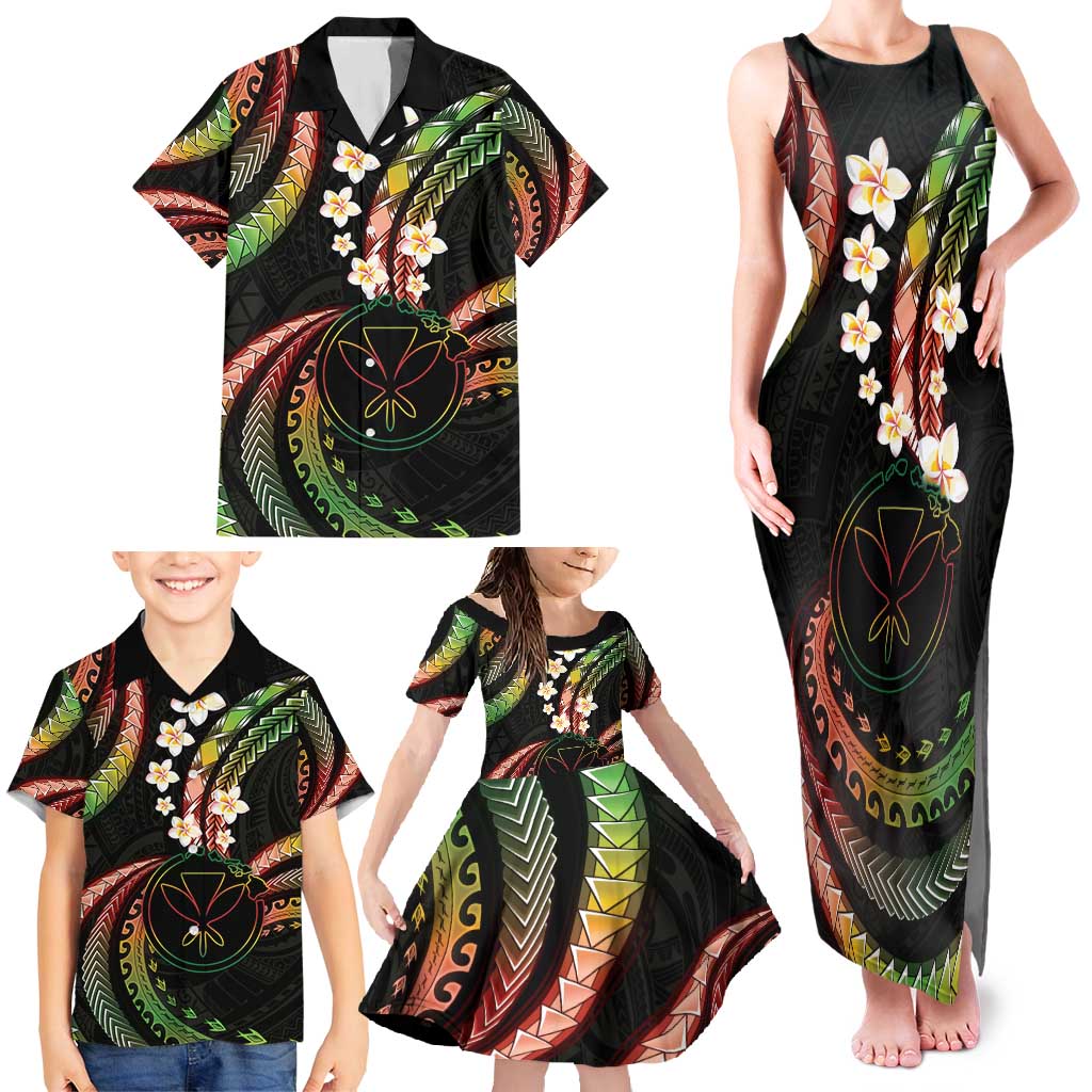 Hawaii Map Kanaka Maoli Family Matching Tank Maxi Dress and Hawaiian Shirt Fantastic Frangipani Reggae