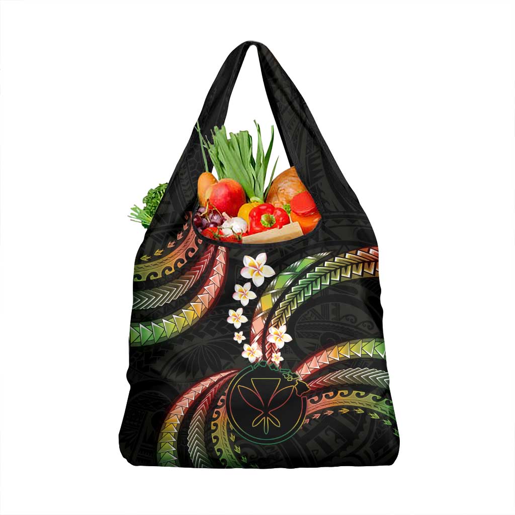 Hawaii Map Kanaka Maoli Grocery Bag Fantastic Frangipani Reggae