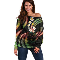 Hawaii Map Kanaka Maoli Off Shoulder Sweater Fantastic Frangipani Reggae