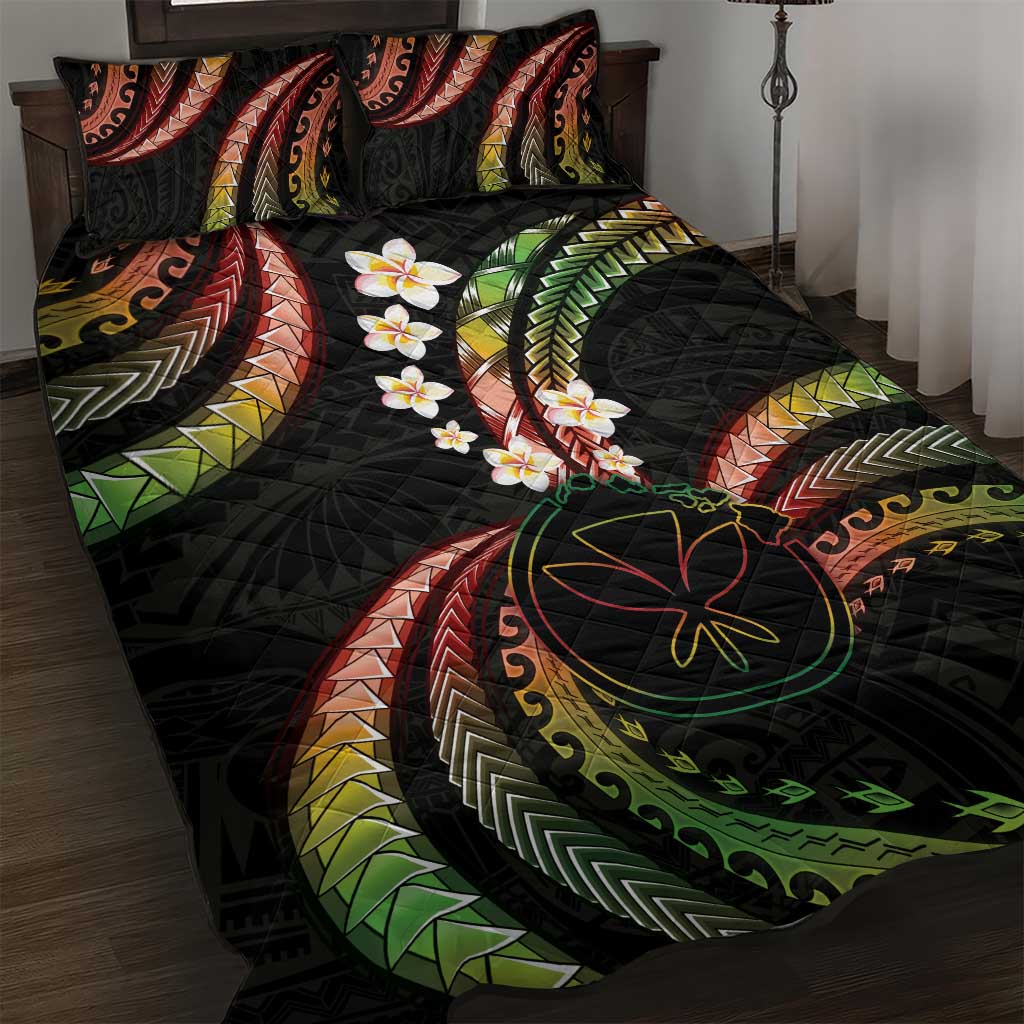 Hawaii Map Kanaka Maoli Quilt Bed Set Fantastic Frangipani Reggae