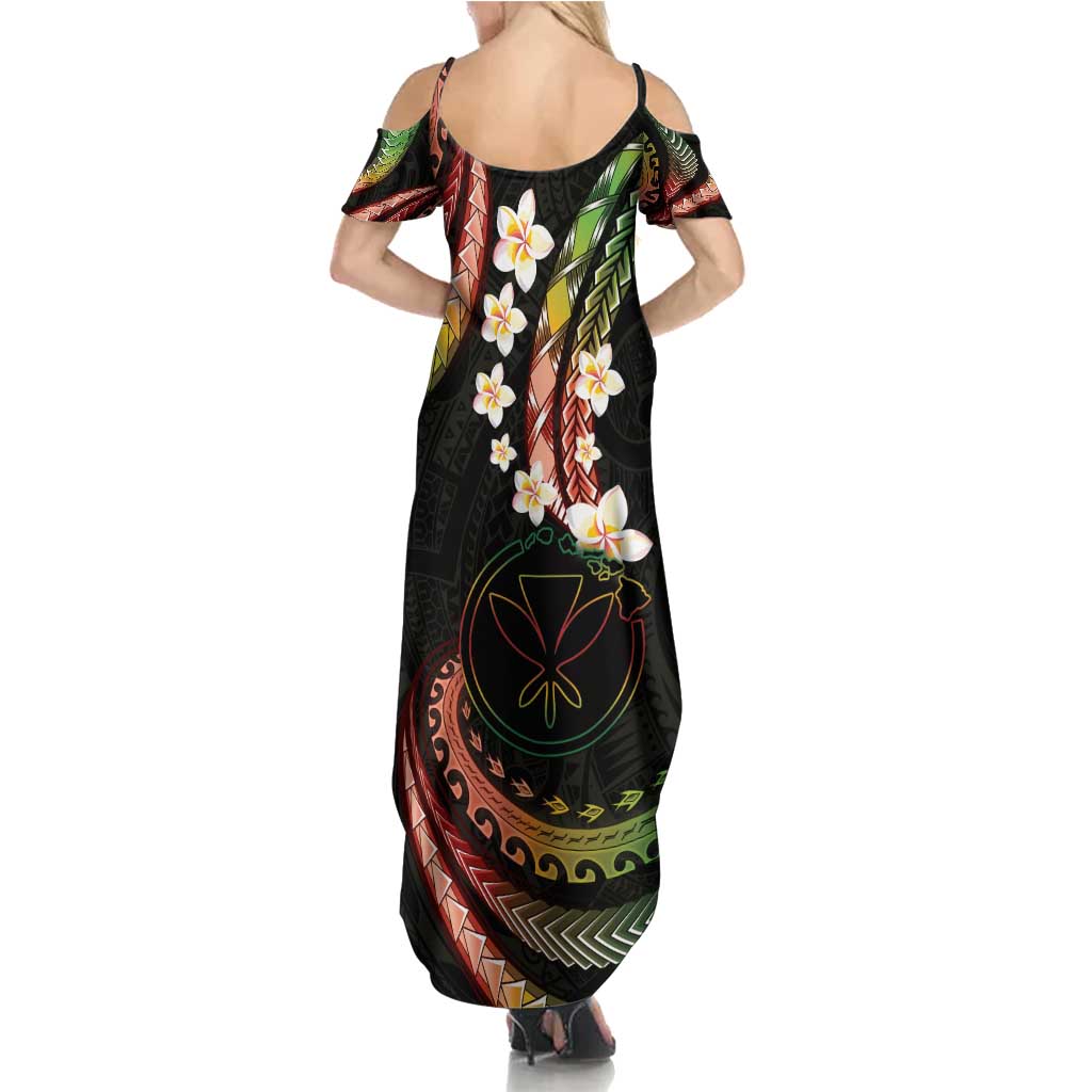 Hawaii Map Kanaka Maoli Summer Maxi Dress Fantastic Frangipani Reggae