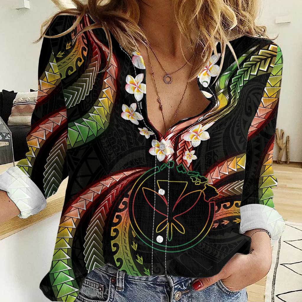 Hawaii Map Kanaka Maoli Women Casual Shirt Fantastic Frangipani Reggae