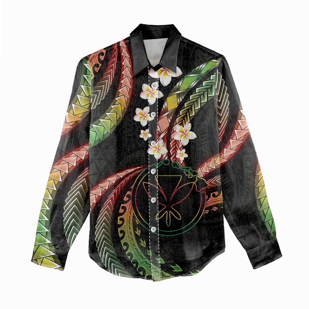 Hawaii Map Kanaka Maoli Women Casual Shirt Fantastic Frangipani Reggae