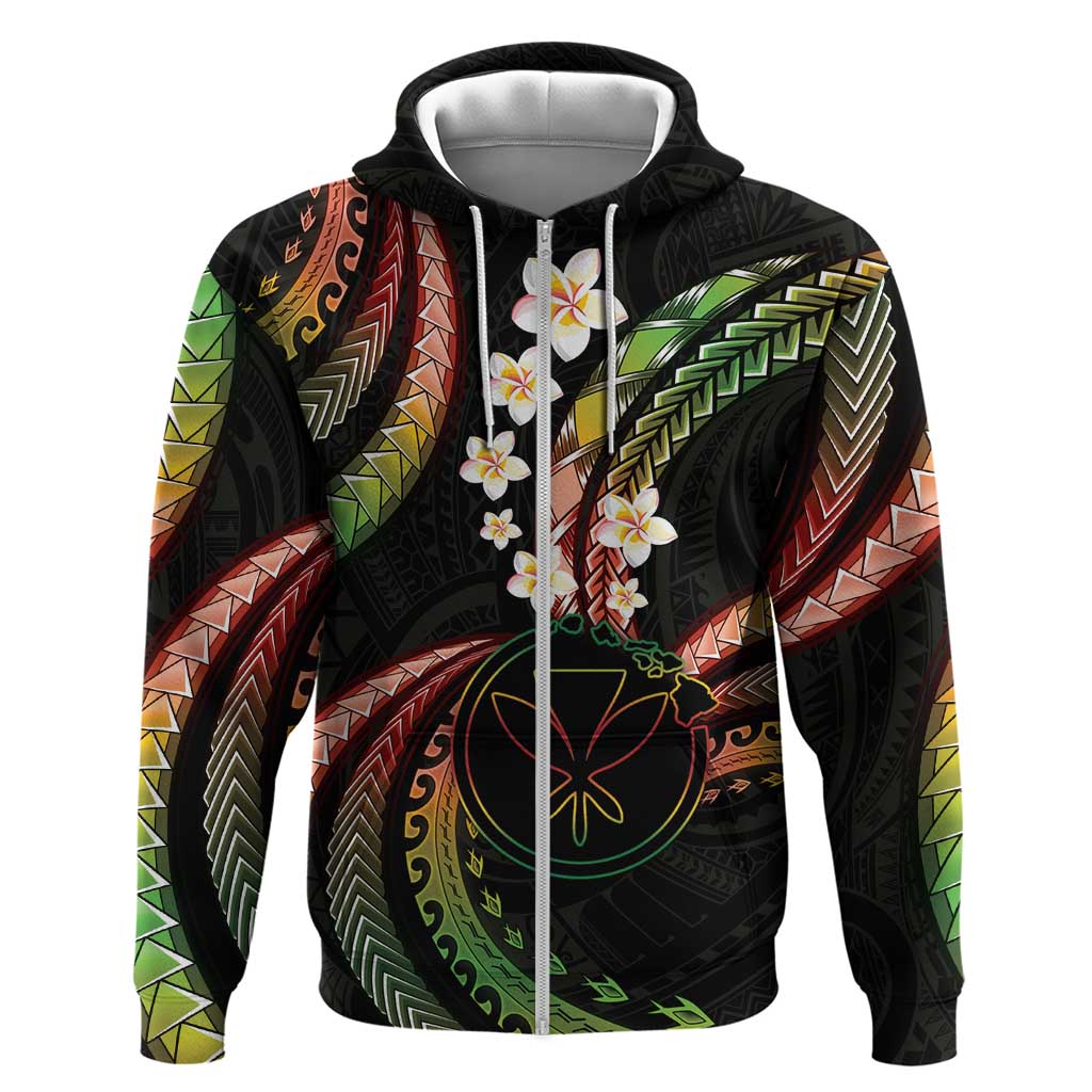 Hawaii Map Kanaka Maoli Zip Hoodie Fantastic Frangipani Reggae