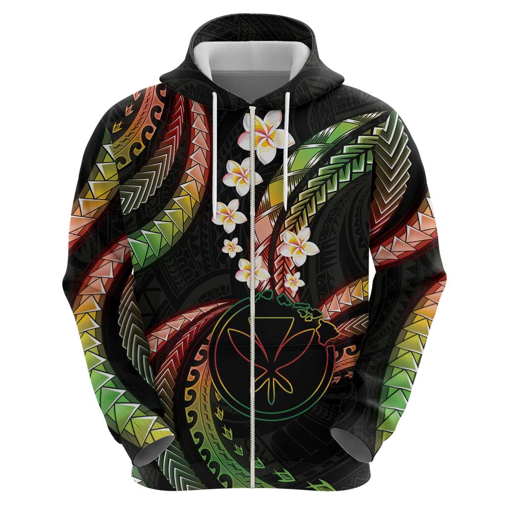 Hawaii Map Kanaka Maoli Zip Hoodie Fantastic Frangipani Reggae