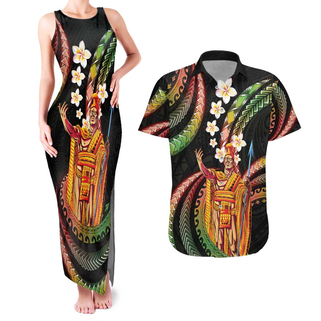 Hawaii King Kamehameha Couples Matching Tank Maxi Dress and Hawaiian Shirt Fantastic Plumeria Reggae