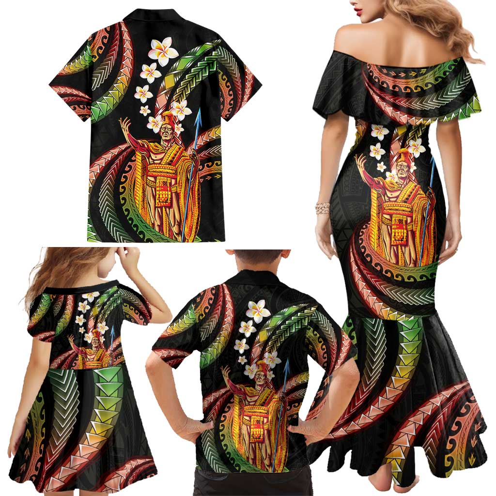 Hawaii King Kamehameha Family Matching Mermaid Dress and Hawaiian Shirt Fantastic Plumeria Reggae