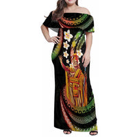 Hawaii King Kamehameha Family Matching Off Shoulder Maxi Dress and Hawaiian Shirt Fantastic Plumeria Reggae