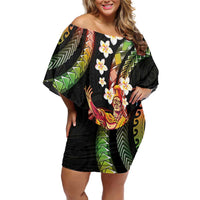 Hawaii King Kamehameha Family Matching Off Shoulder Short Dress and Hawaiian Shirt Fantastic Plumeria Reggae