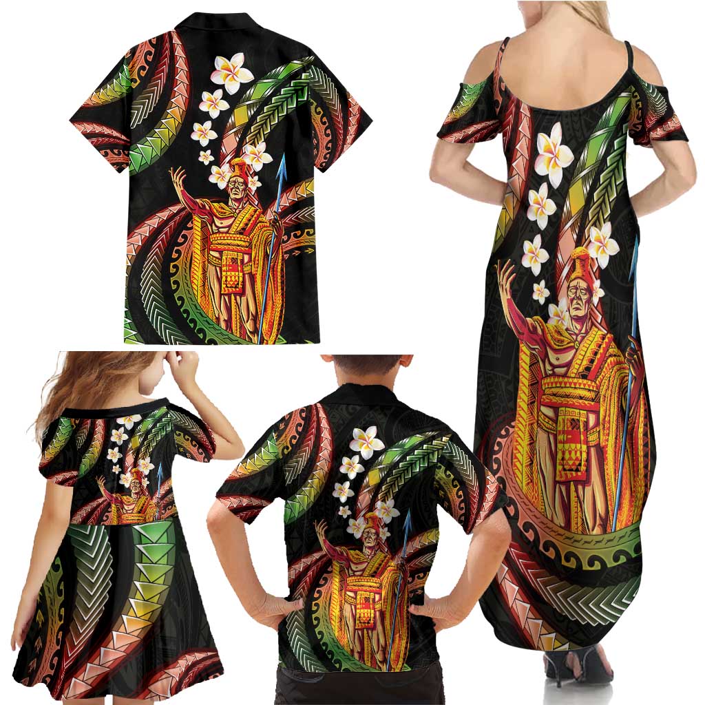 Hawaii King Kamehameha Family Matching Summer Maxi Dress and Hawaiian Shirt Fantastic Plumeria Reggae