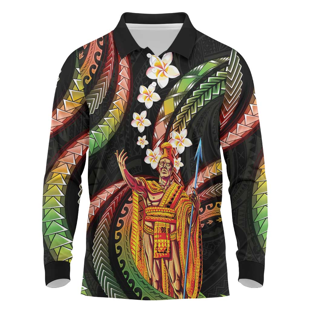 Hawaii King Kamehameha Long Sleeve Polo Shirt Fantastic Plumeria Reggae