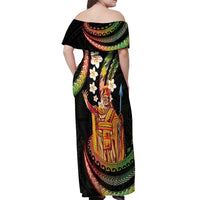 Hawaii King Kamehameha Off Shoulder Maxi Dress Fantastic Plumeria Reggae