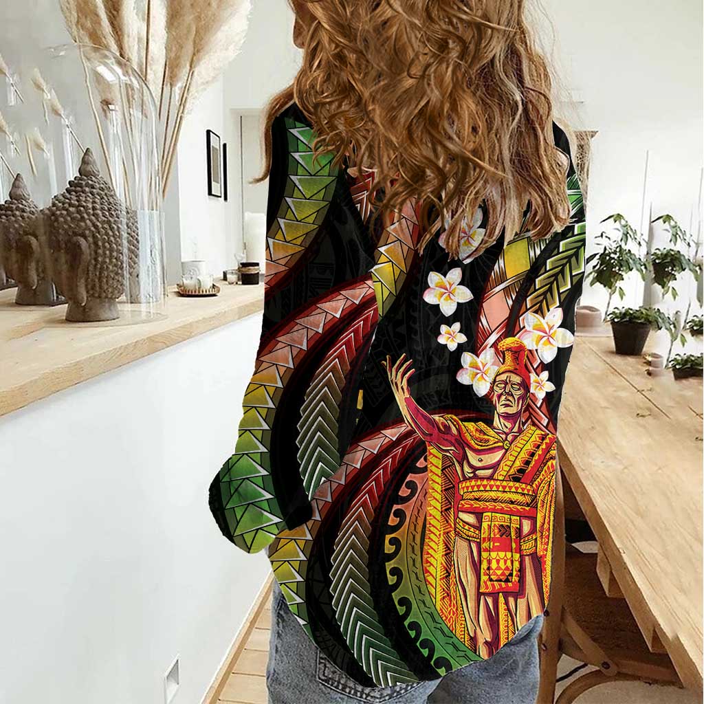 Hawaii King Kamehameha Women Casual Shirt Fantastic Plumeria Reggae