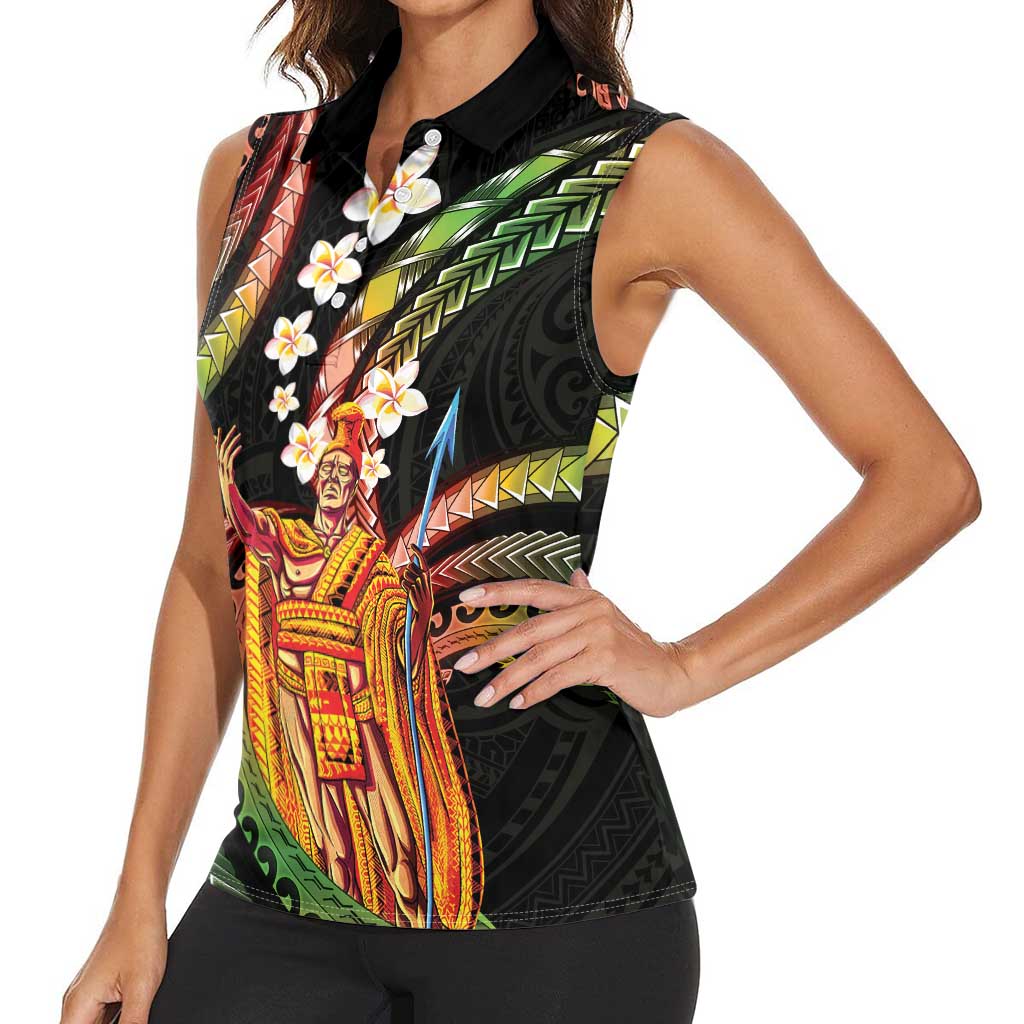 Hawaii King Kamehameha Women Sleeveless Polo Shirt Fantastic Plumeria Reggae