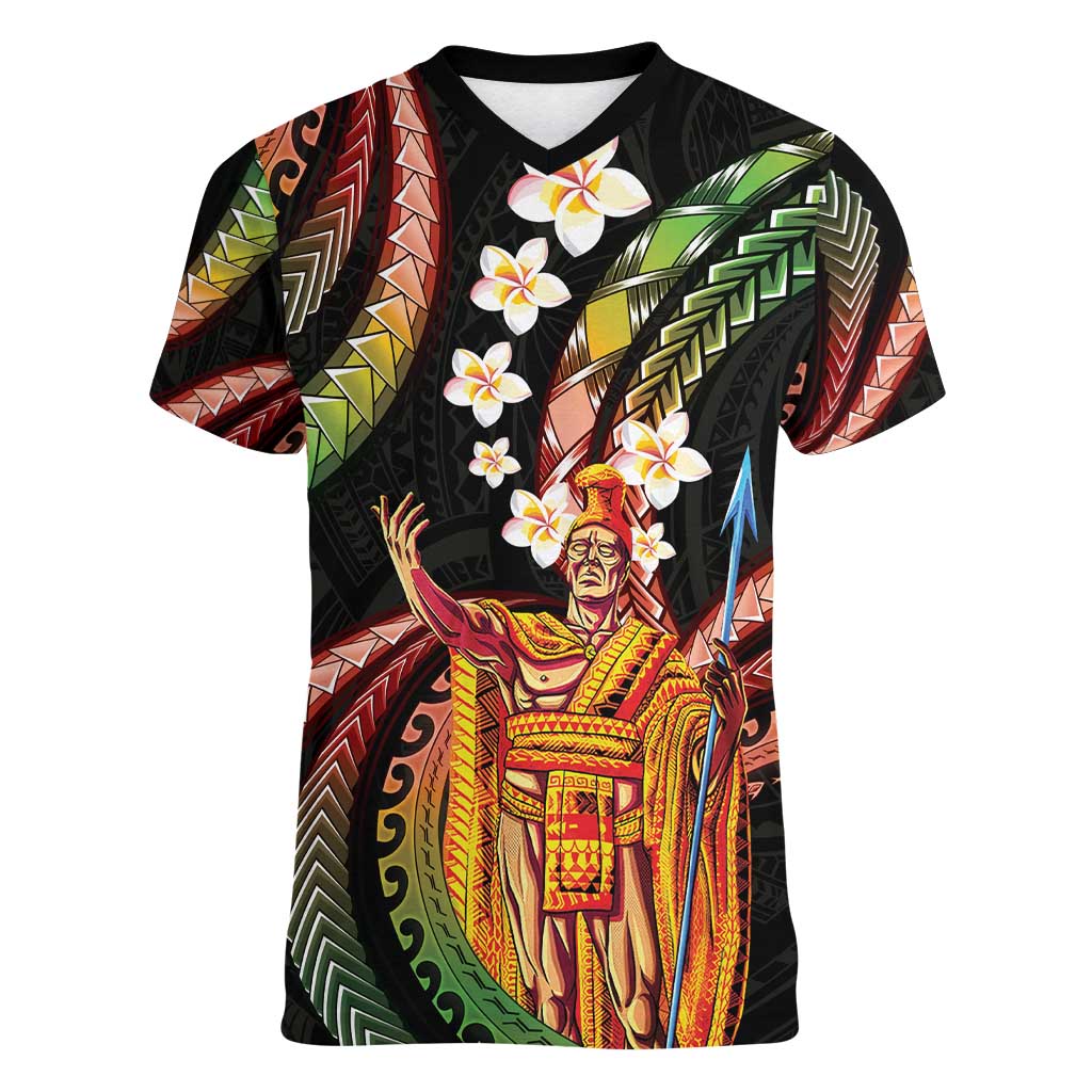Hawaii King Kamehameha Women V-Neck T-Shirt Fantastic Plumeria Reggae