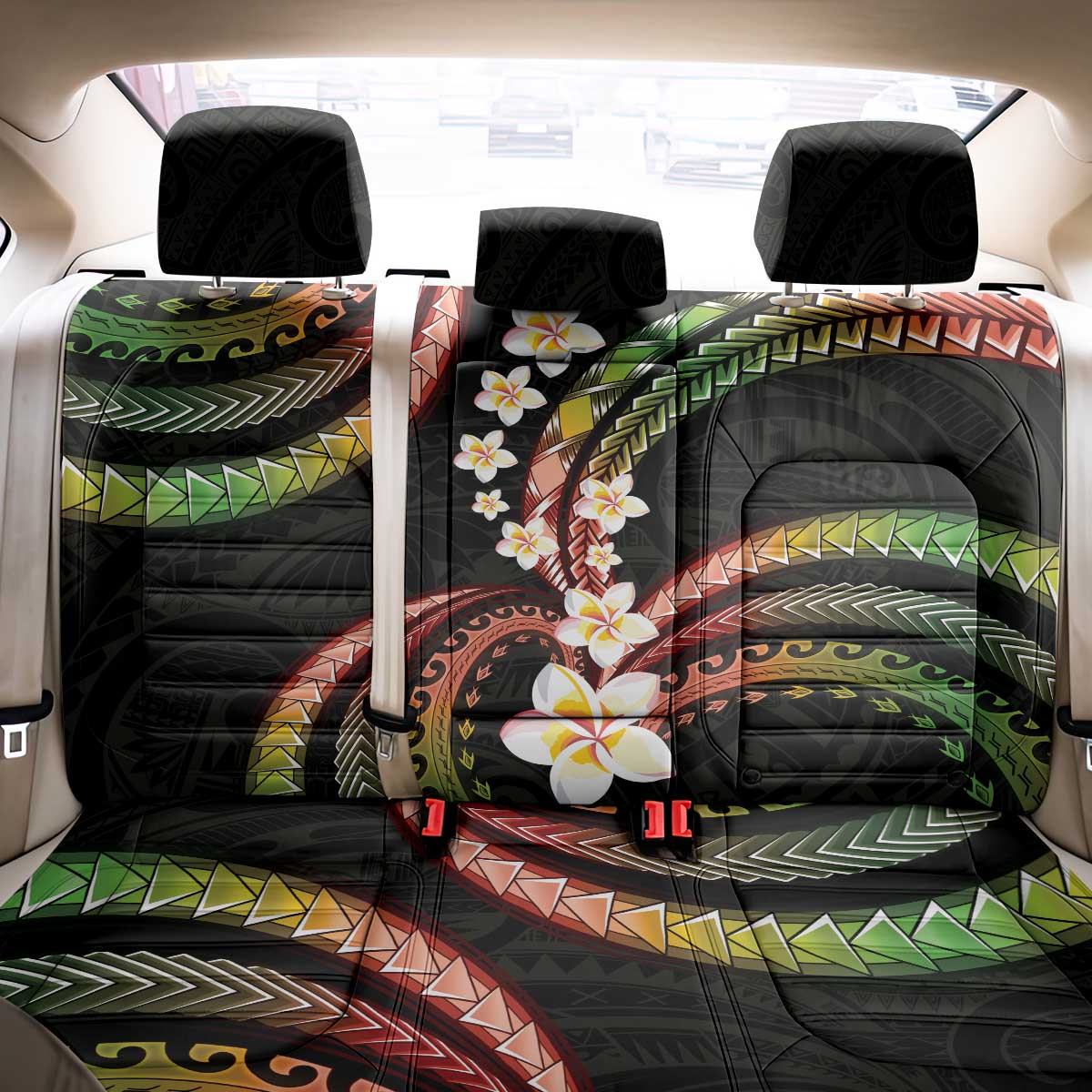 Hawaii Plumeria Reggae Back Car Seat Cover Polynesian Pattern