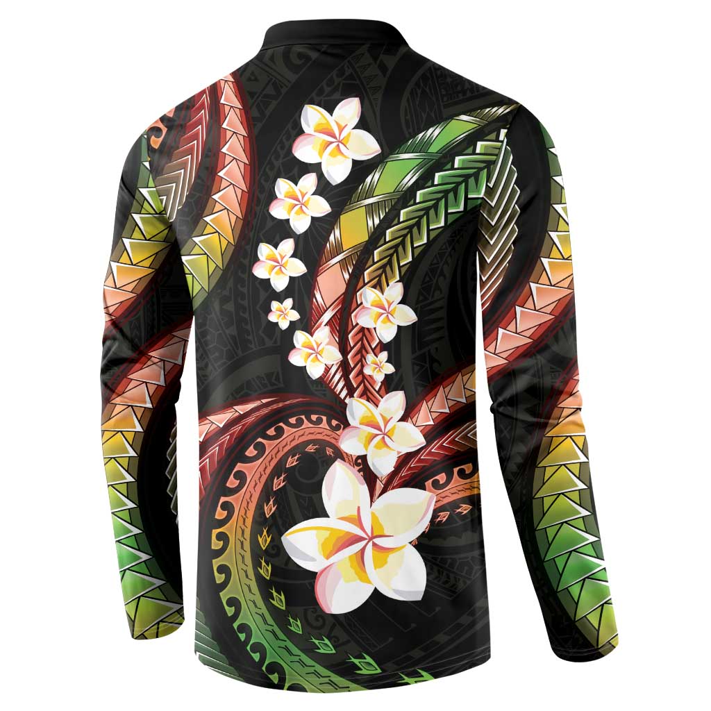 Hawaii Plumeria Reggae Button Sweatshirt Polynesian Pattern