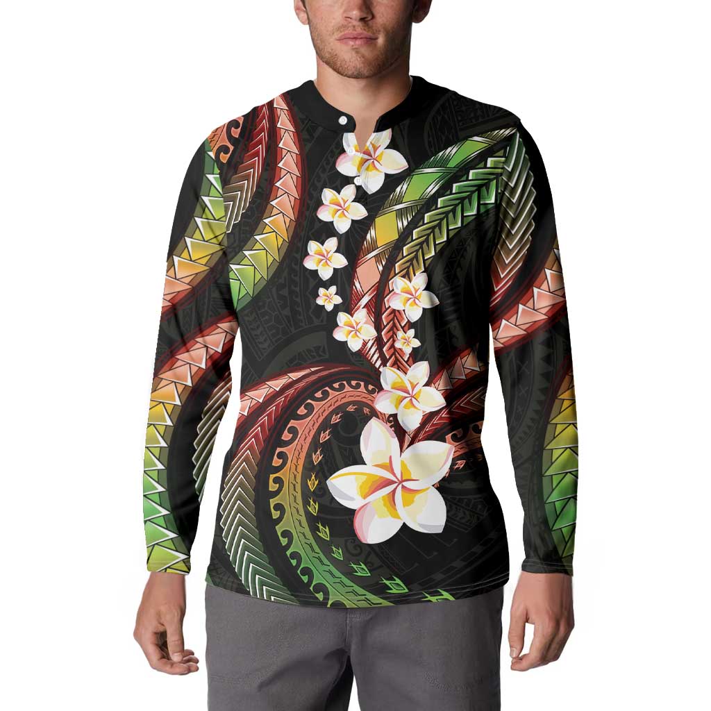 Hawaii Plumeria Reggae Button Sweatshirt Polynesian Pattern