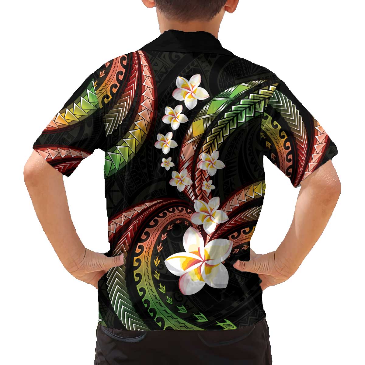 Hawaii Plumeria Reggae Family Matching Off The Shoulder Long Sleeve Dress and Hawaiian Shirt Polynesian Pattern