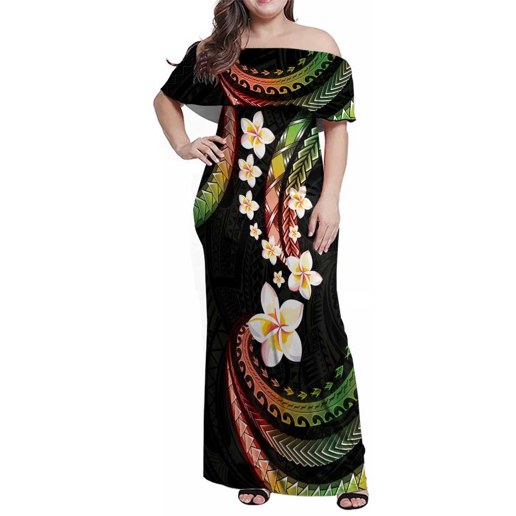 Hawaii Plumeria Reggae Family Matching Off Shoulder Maxi Dress and Hawaiian Shirt Polynesian Pattern