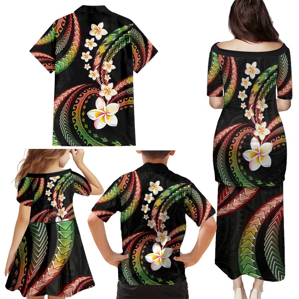 Hawaii Plumeria Reggae Family Matching Puletasi and Hawaiian Shirt Polynesian Pattern