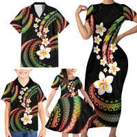 Hawaii Plumeria Reggae Family Matching Short Sleeve Bodycon Dress and Hawaiian Shirt Polynesian Pattern