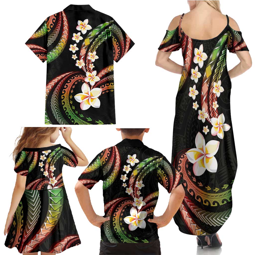 Hawaii Plumeria Reggae Family Matching Summer Maxi Dress and Hawaiian Shirt Polynesian Pattern