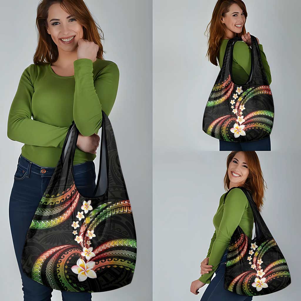 Hawaii Plumeria Reggae Grocery Bag Polynesian Pattern