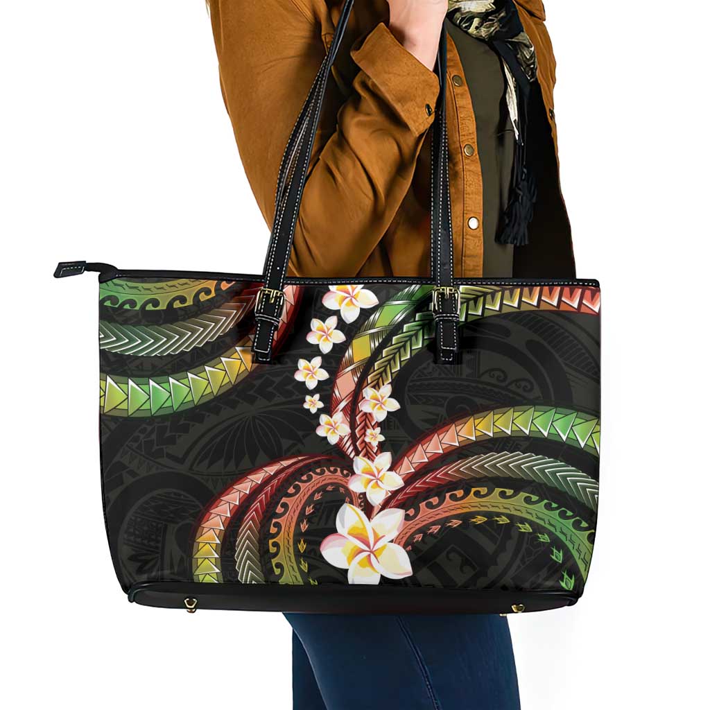 Hawaii Plumeria Reggae Leather Tote Bag Polynesian Pattern