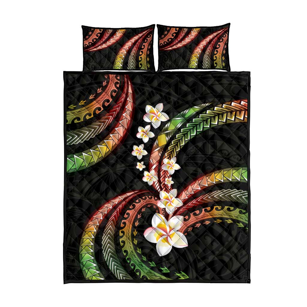 Hawaii Plumeria Reggae Quilt Bed Set Polynesian Pattern