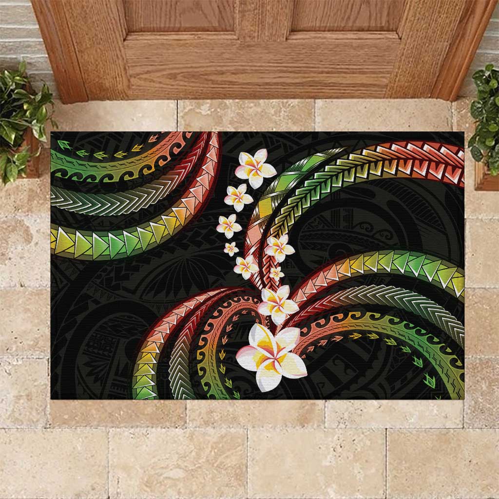 Hawaii Plumeria Reggae Rubber Doormat Polynesian Pattern