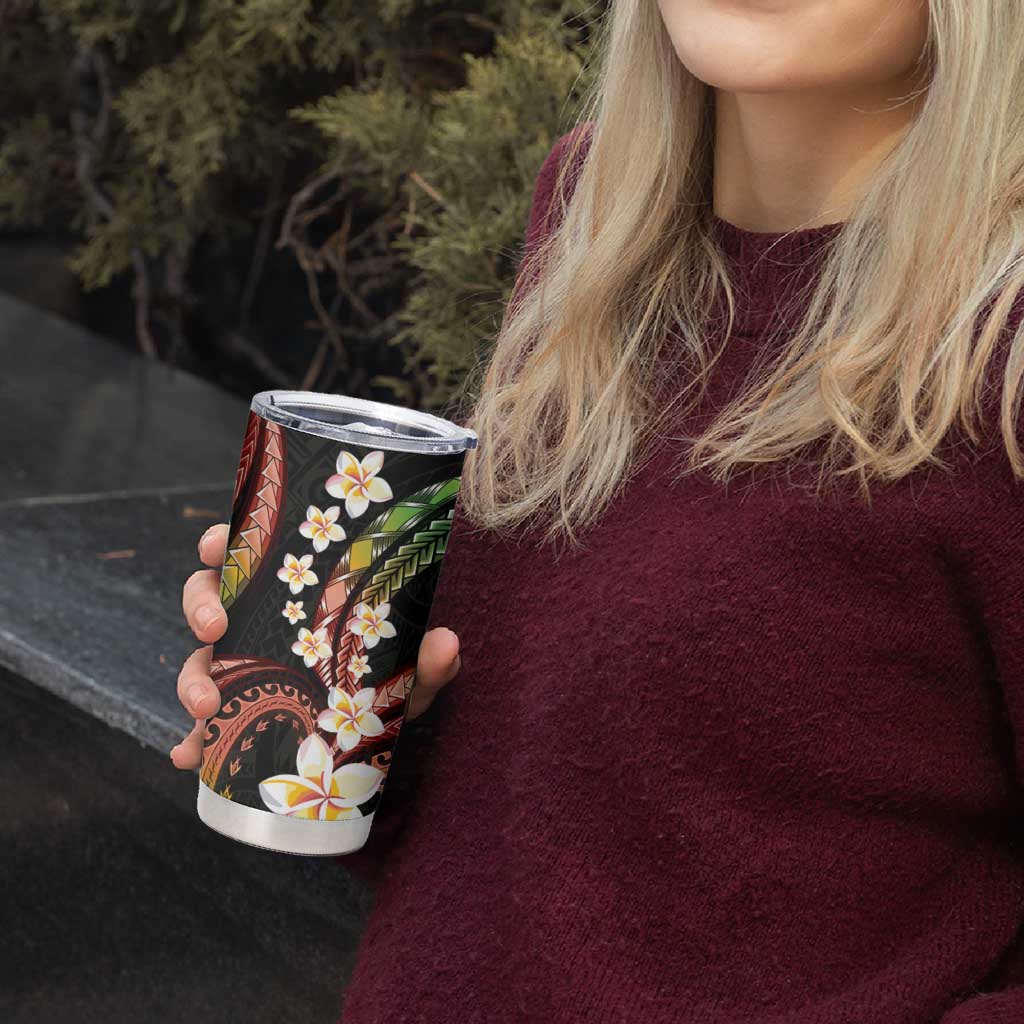 Hawaii Plumeria Reggae Tumbler Cup Polynesian Pattern