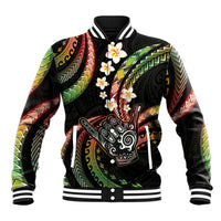Hawaii Shaka Sign Baseball Jacket Fantastic Frangipani Reggae