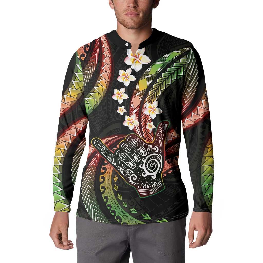 Hawaii Shaka Sign Button Sweatshirt Fantastic Frangipani Reggae
