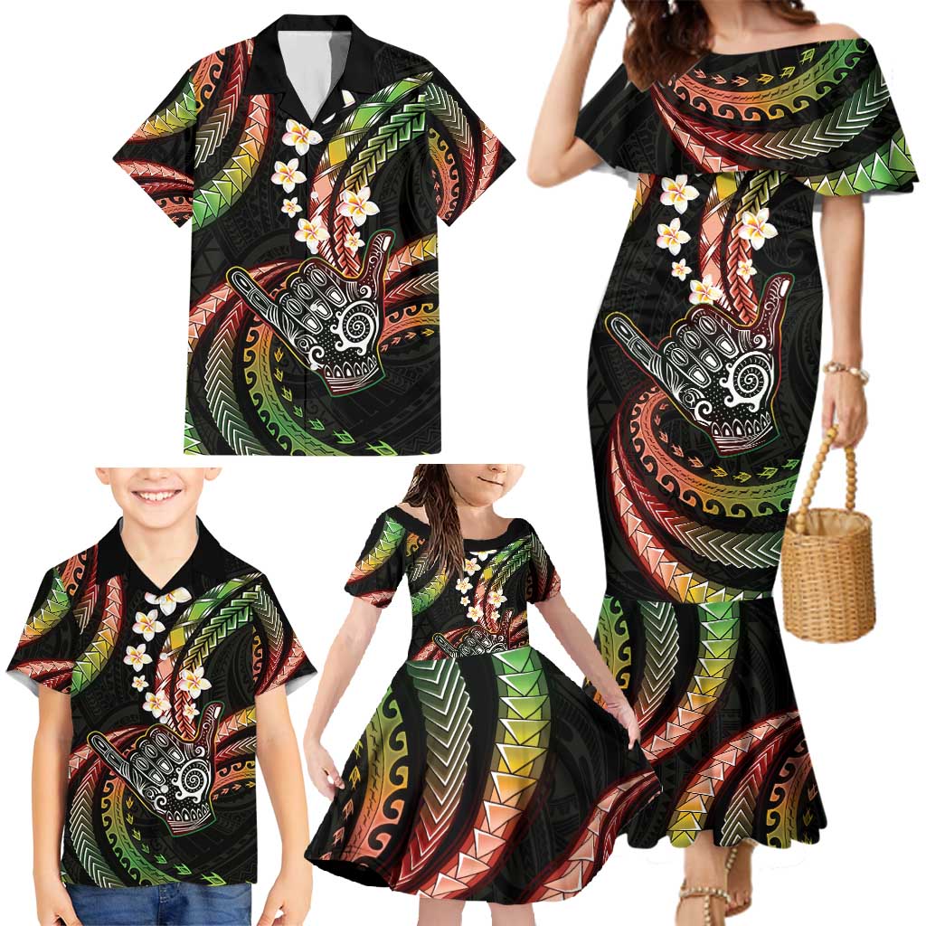 Hawaii Shaka Sign Family Matching Mermaid Dress and Hawaiian Shirt Fantastic Frangipani Reggae