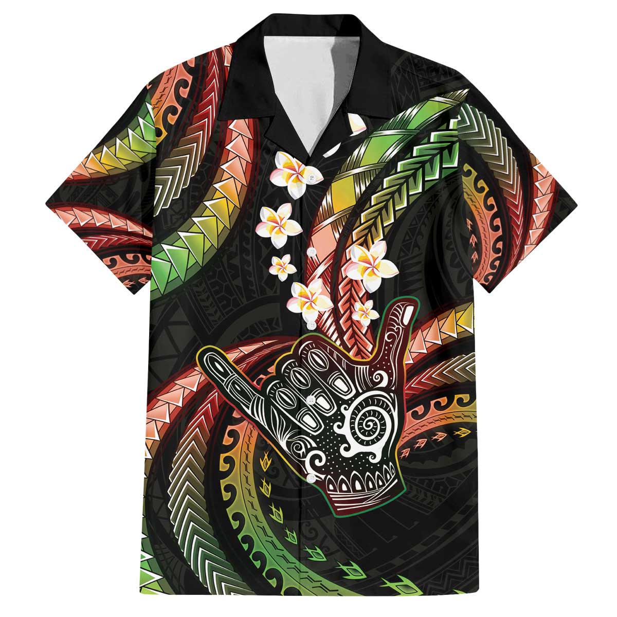 Hawaii Shaka Sign Family Matching Off The Shoulder Long Sleeve Dress and Hawaiian Shirt Fantastic Frangipani Reggae
