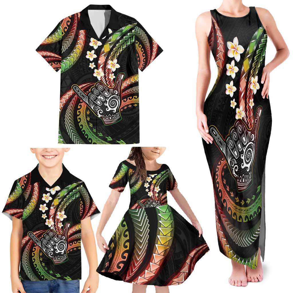 Hawaii Shaka Sign Family Matching Tank Maxi Dress and Hawaiian Shirt Fantastic Frangipani Reggae