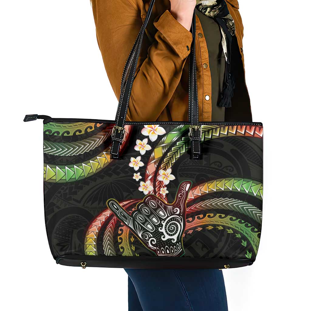 Hawaii Shaka Sign Leather Tote Bag Fantastic Frangipani Reggae