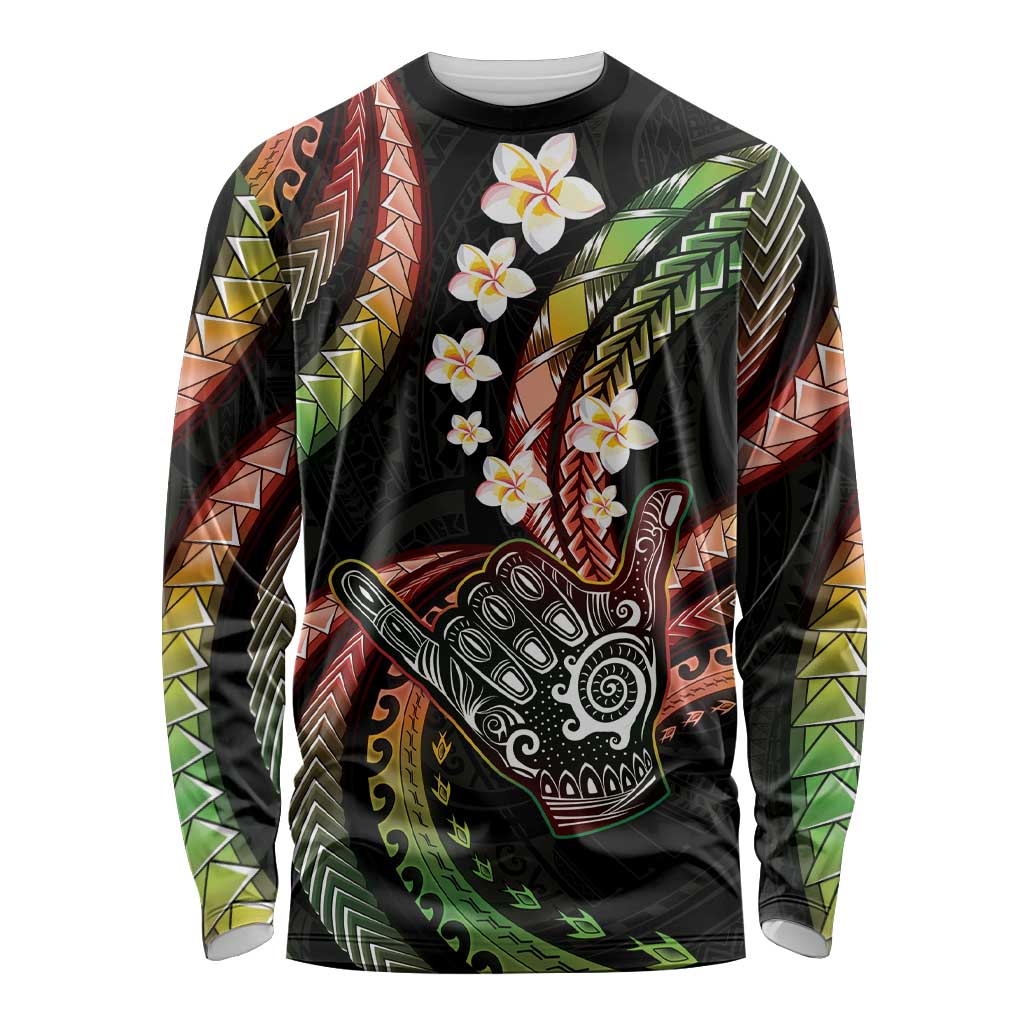 Hawaii Shaka Sign Long Sleeve Shirt Fantastic Frangipani Reggae