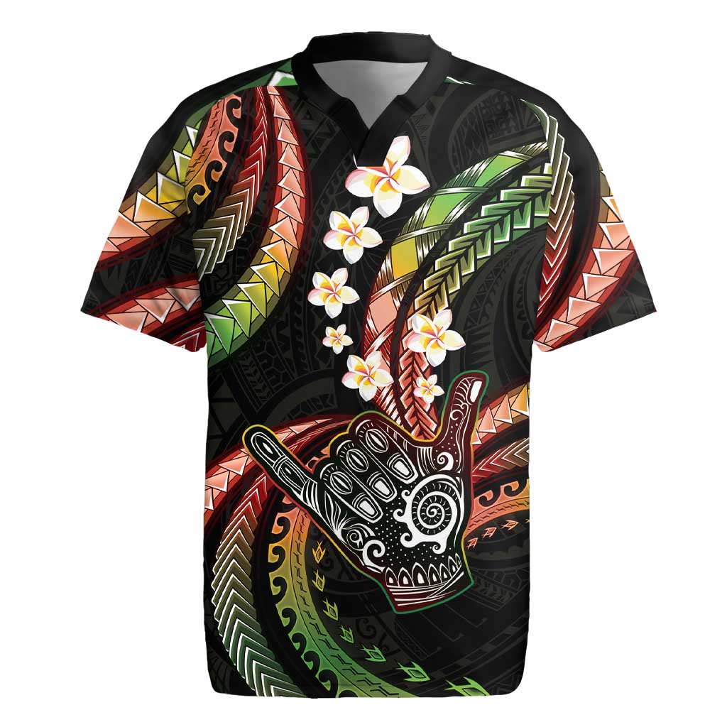 Hawaii Shaka Sign Rugby Jersey Fantastic Frangipani Reggae